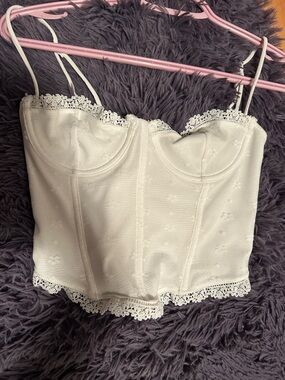 White Fox Boutique White Lace-Trim Bustier Tank